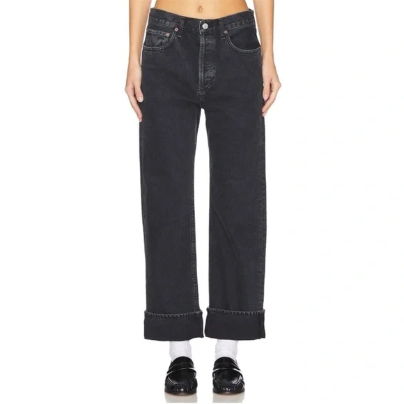 NWT AGOLDE FRAN JEAN LOW SLUNG EASY STRAIGHT in Black Tea Sz 26 - Picture 1 of 14